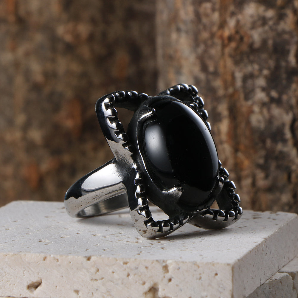 Stylish Turquoise Inlaid Rings for Women - Personalized Geometric Design in Titanium Steel