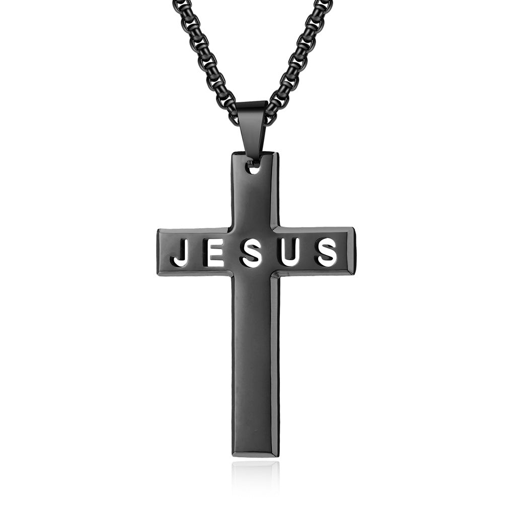 Cross-Border Amazon Laser Cut JESUS Stainless Steel Cross Necklace