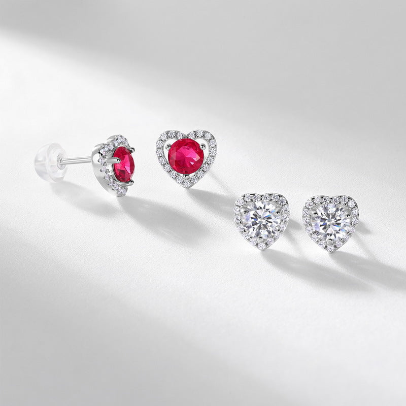 S925 Sterling Silver Lab-Grown Ruby Round Stud Earrings
