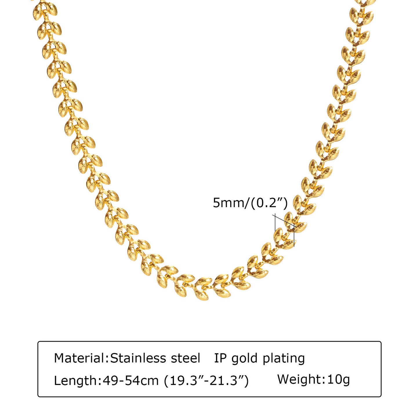 Jewelry Wholesale Stainless Steel Wheat Chain Necklace Gold