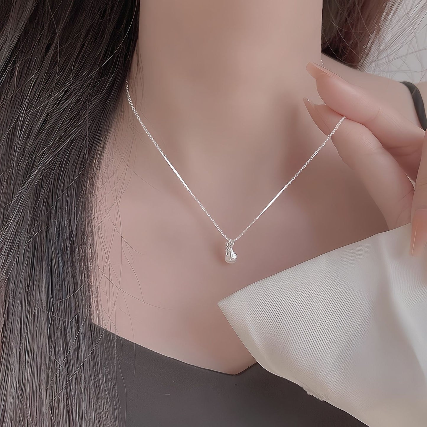 Planderful Sterling Silver Lucky Money Bag Necklace for Girlfriend - Elegant Chinese Style Collarbone Chain Gift