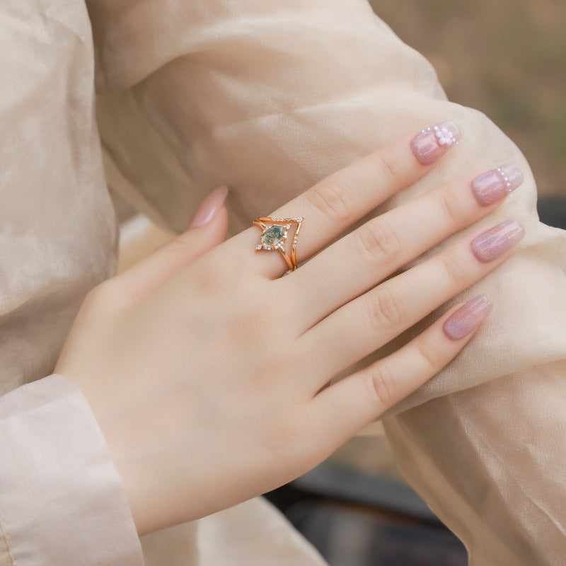 Planderful Jewelry Green Moss Agate Ring S925 Silver