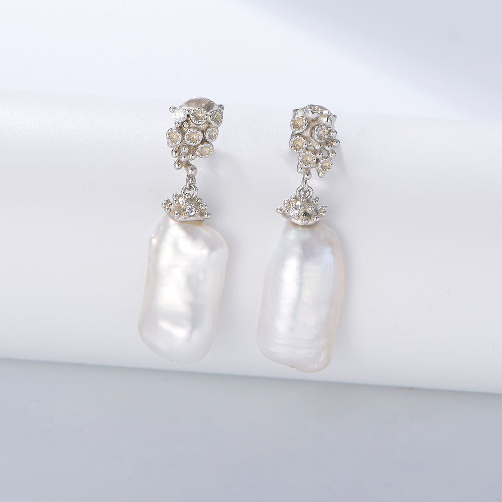 S925 Sterling Silver Natural Baroque Pearl Earrings Creative Irregular Freshwater Special-Shaped Beads Long