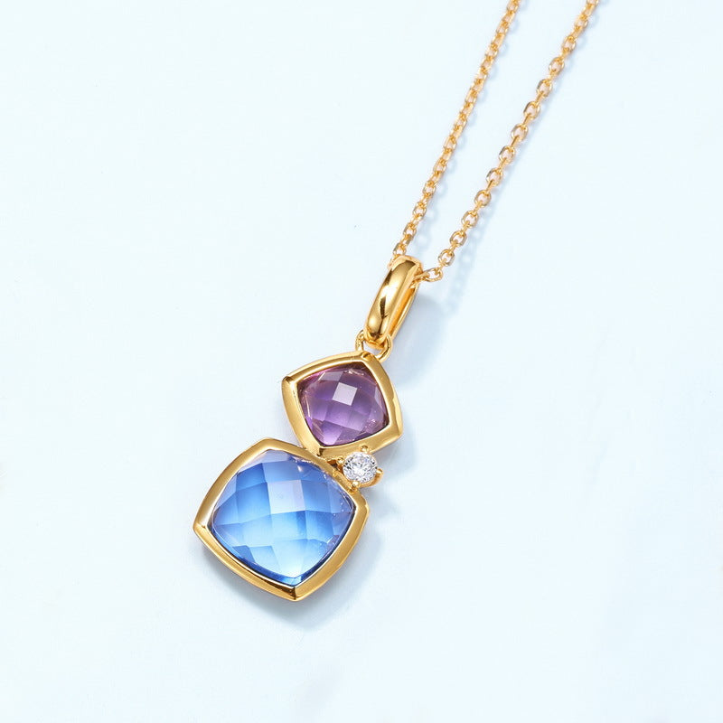 S925 Sterling Silver Crystal Square Pendant Necklace