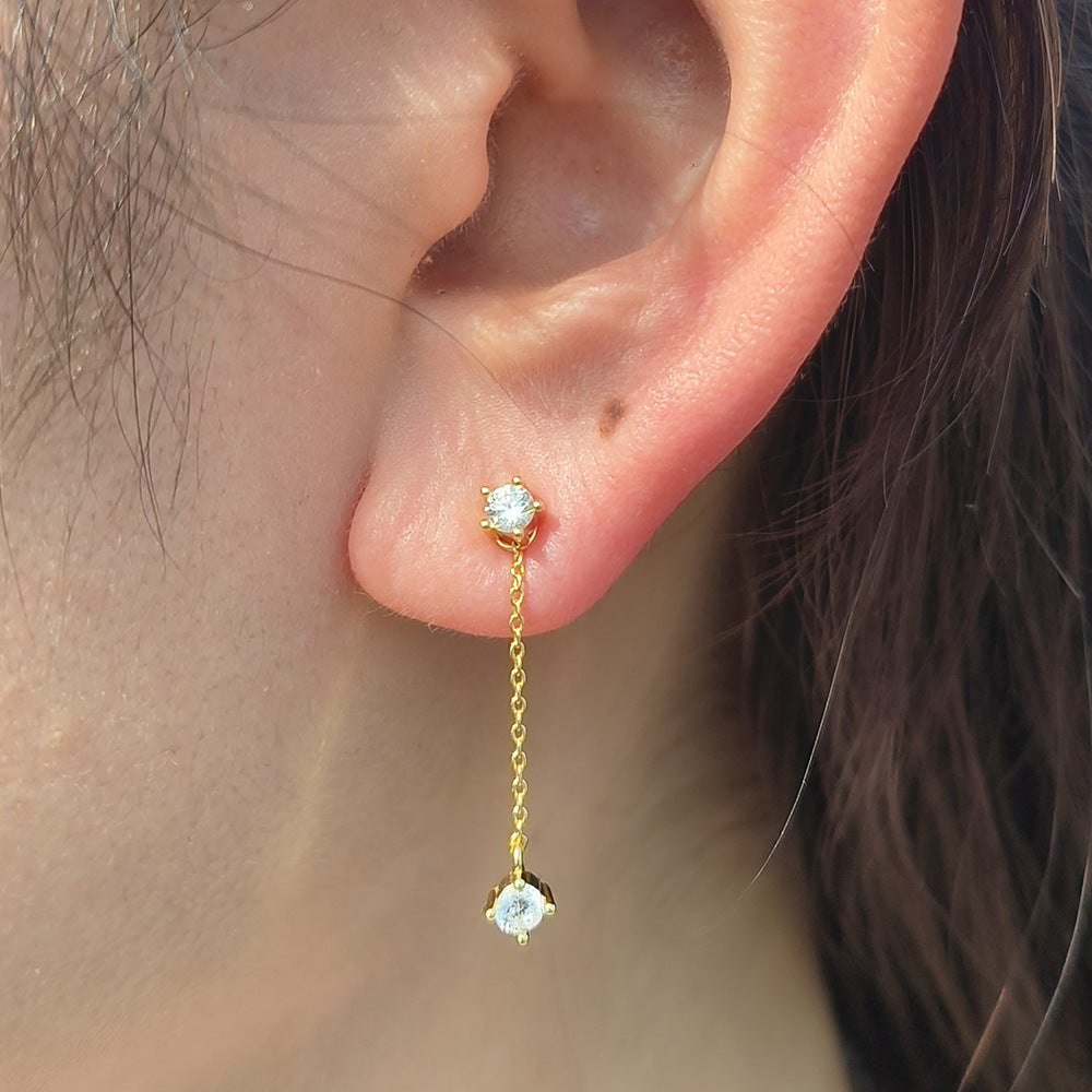 Planderful S925 Sterling Silver Zircon Fringed Chain Earrings For Fashion Forward Women