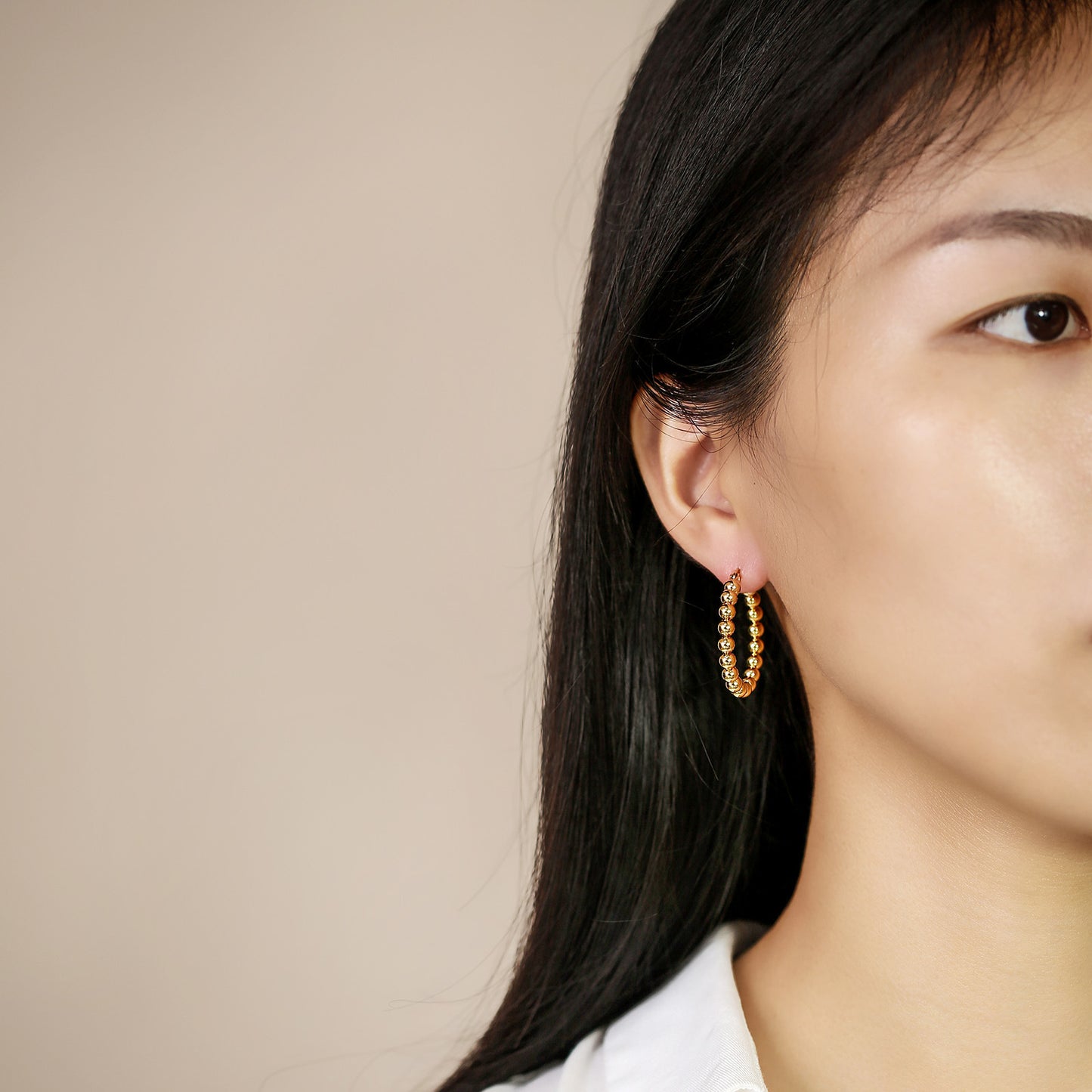 Stainless Steel C Shaped Steel Ball Earrings Gold Women's Fashion