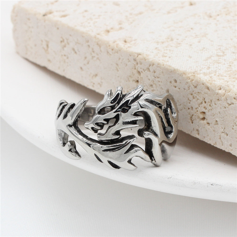 Vintage Chinese Dragon Titanium Steel Men's Ring