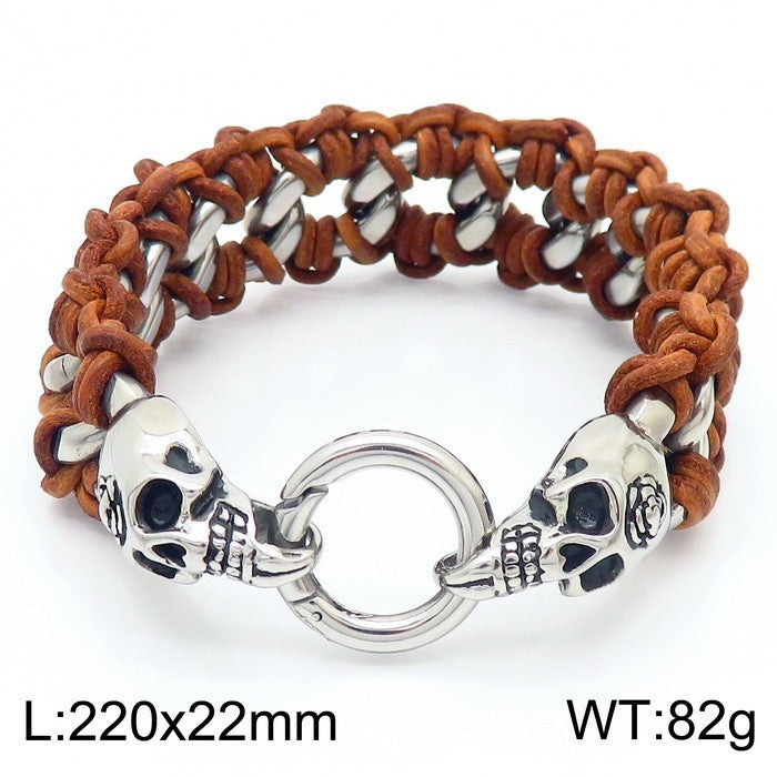 Planderful Mens Woven Leather Skull Bracelet Dragon Head