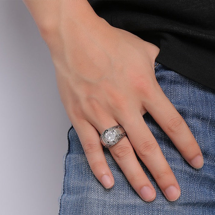 Wedding Ring Hip Hop Trendy Man Stainless Steel Zircon Ring