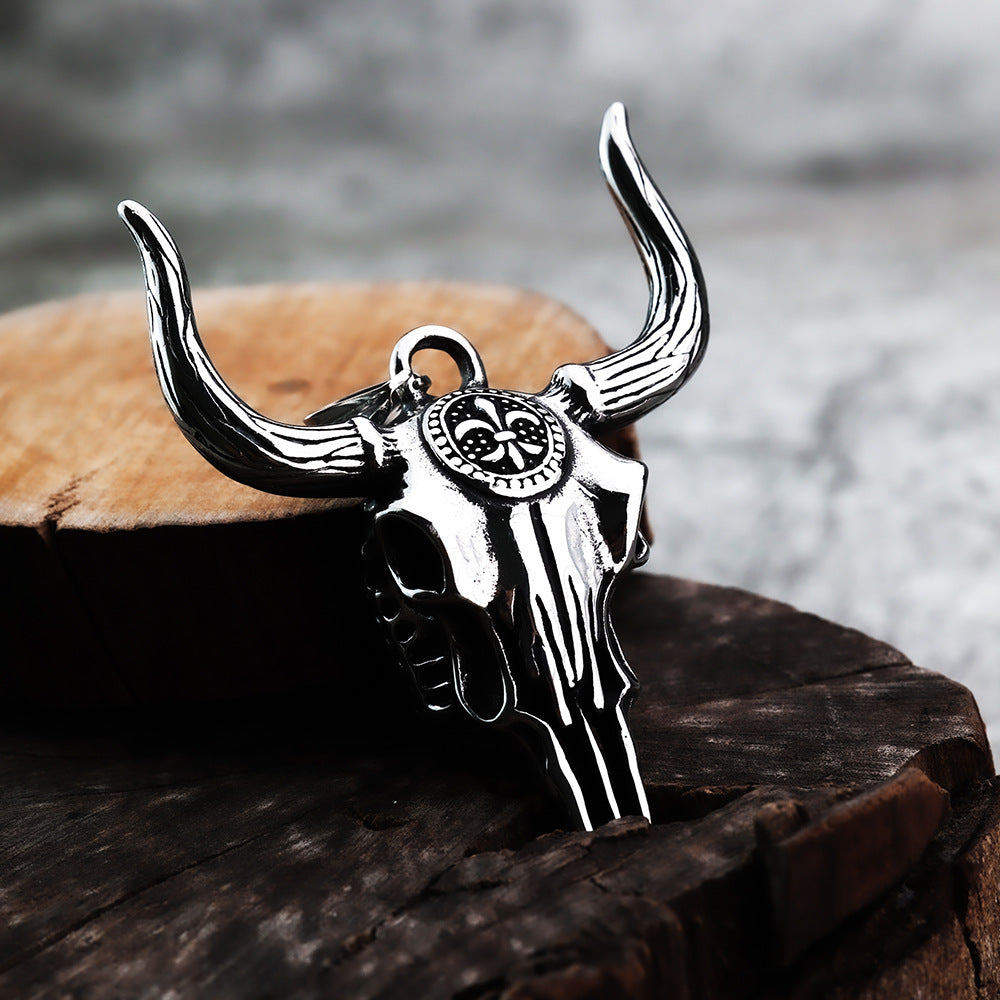 Retro Stainless Steel Men's Pendant Bull Head Necklace