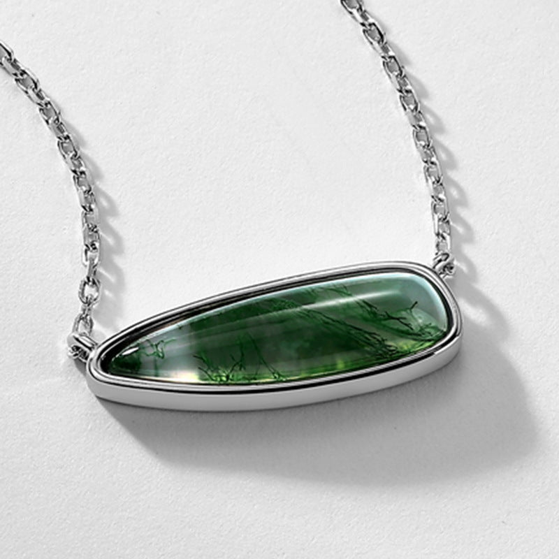 S925 Sterling Silver Moss Agate Pendant Necklace