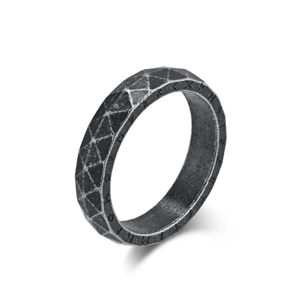 Steel Ring – Vintage Nordic Viking Text