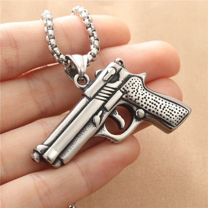 Personalized Punk Titanium Steel Gun Pendant Necklace for Men - Retro Trendy Design