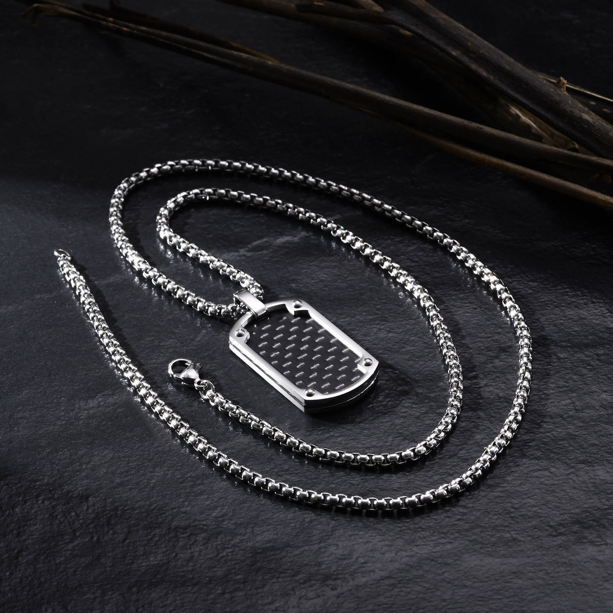 Carbon Fiber Black Stainless Steel Necklace for Men