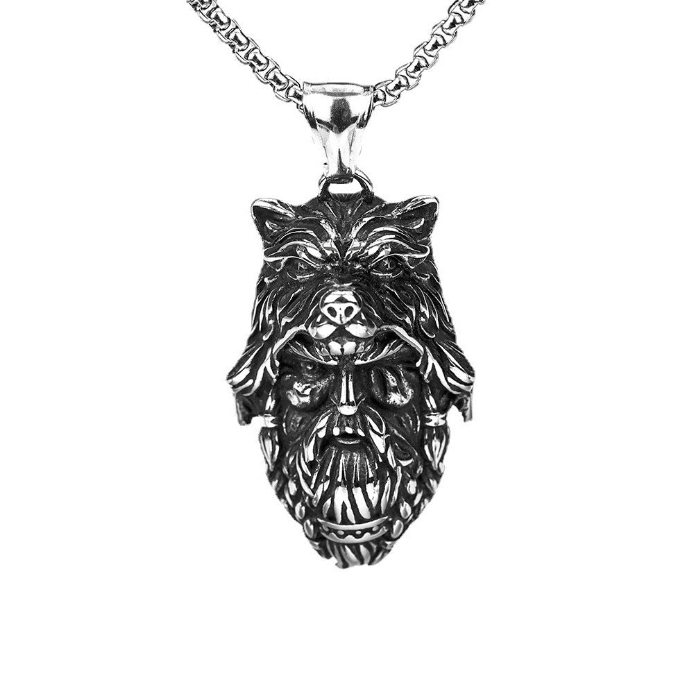 European And American Jewelry Titanium Steel Pendant Men's Stainless Steel Necklace Retro Viking Odin Wolf Head Pendant