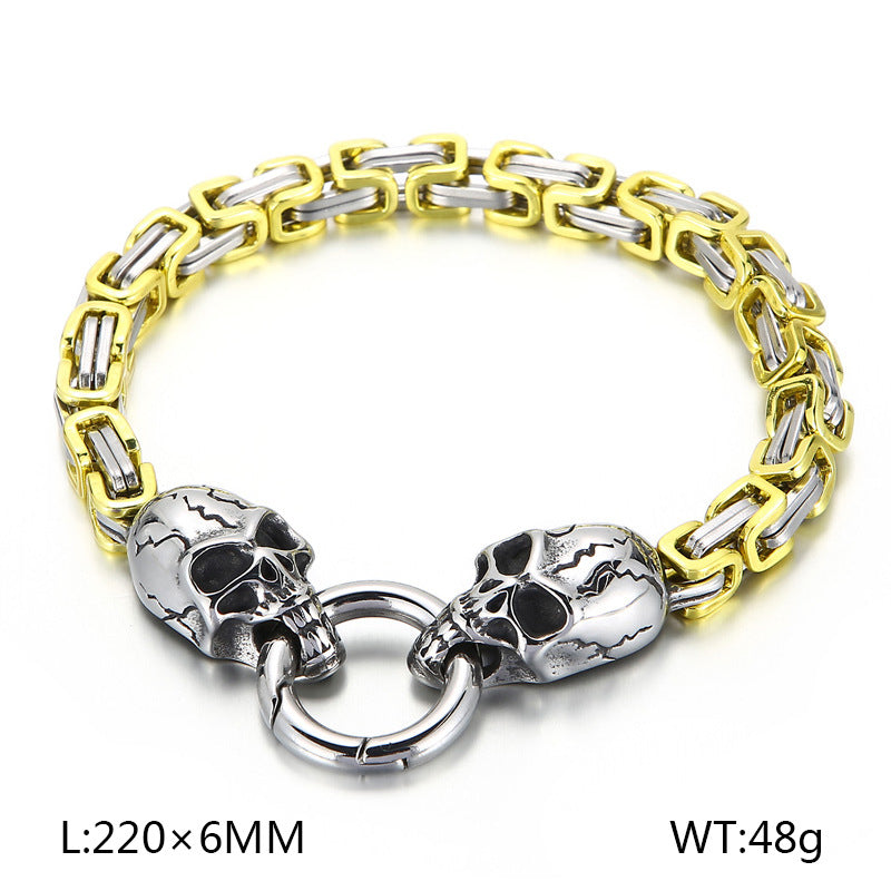 Personalized Retro Stainless Steel Skull Bracelet for Men - European and American Ghost Head Chain Jewelry
