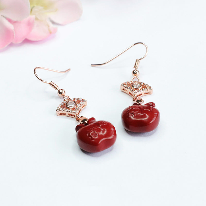 Red Apple Cinnabar Stones Fan Earrings