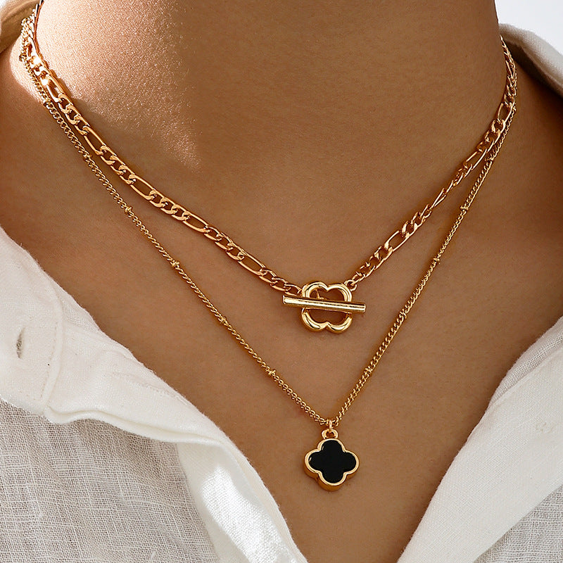 Planderful Vienna Verve Necklace – Versatile Double Layer Design with Four-Leaf Clover Motif