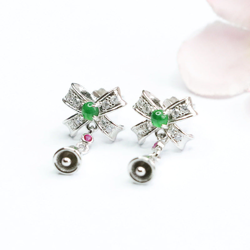 Icy Green Jadeite Bell Tassel Stud Earrings