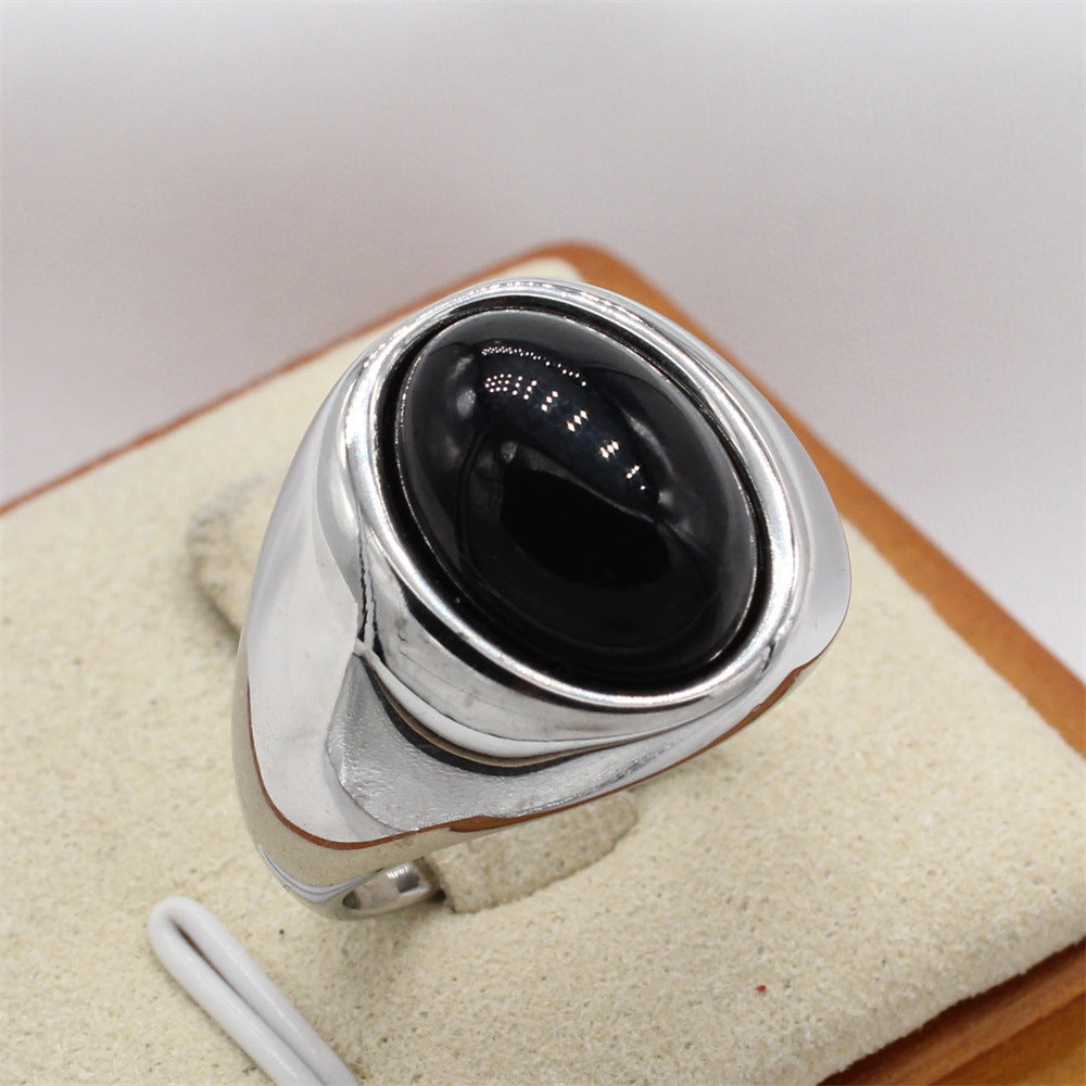 Planderful Titanium Steel Ring Unisex Retro Court Style Oval Design For Everyday Fashion Lovers