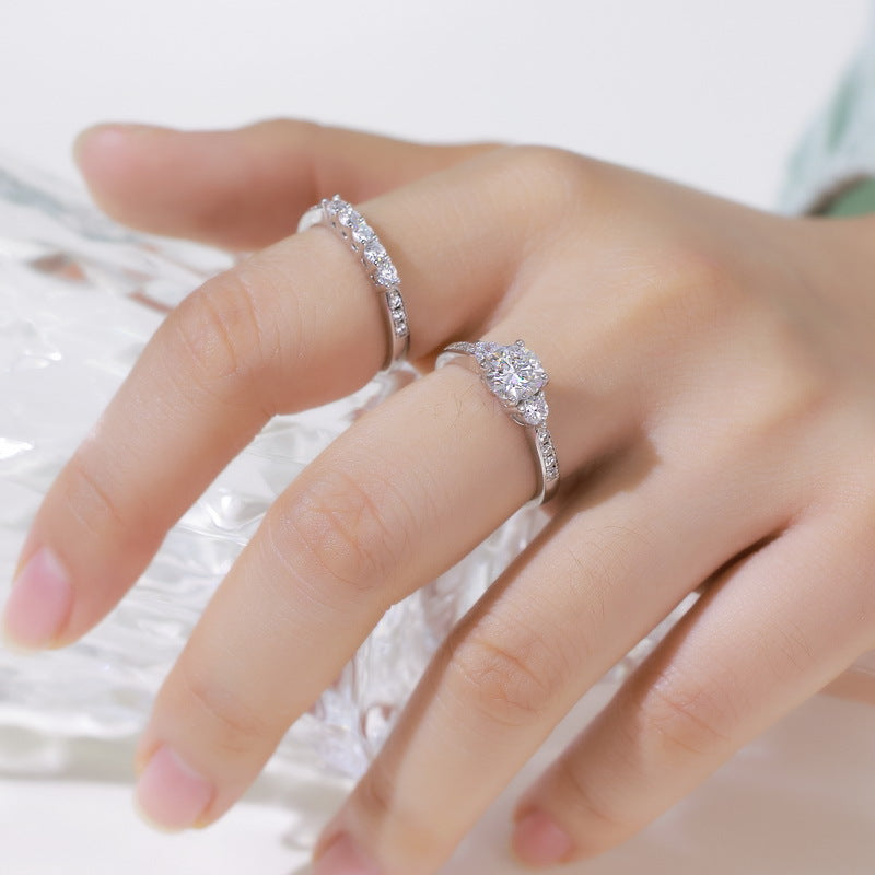 Planderful Moissanite Wedding Ring – Luxury Silver Gold-Plated Pair