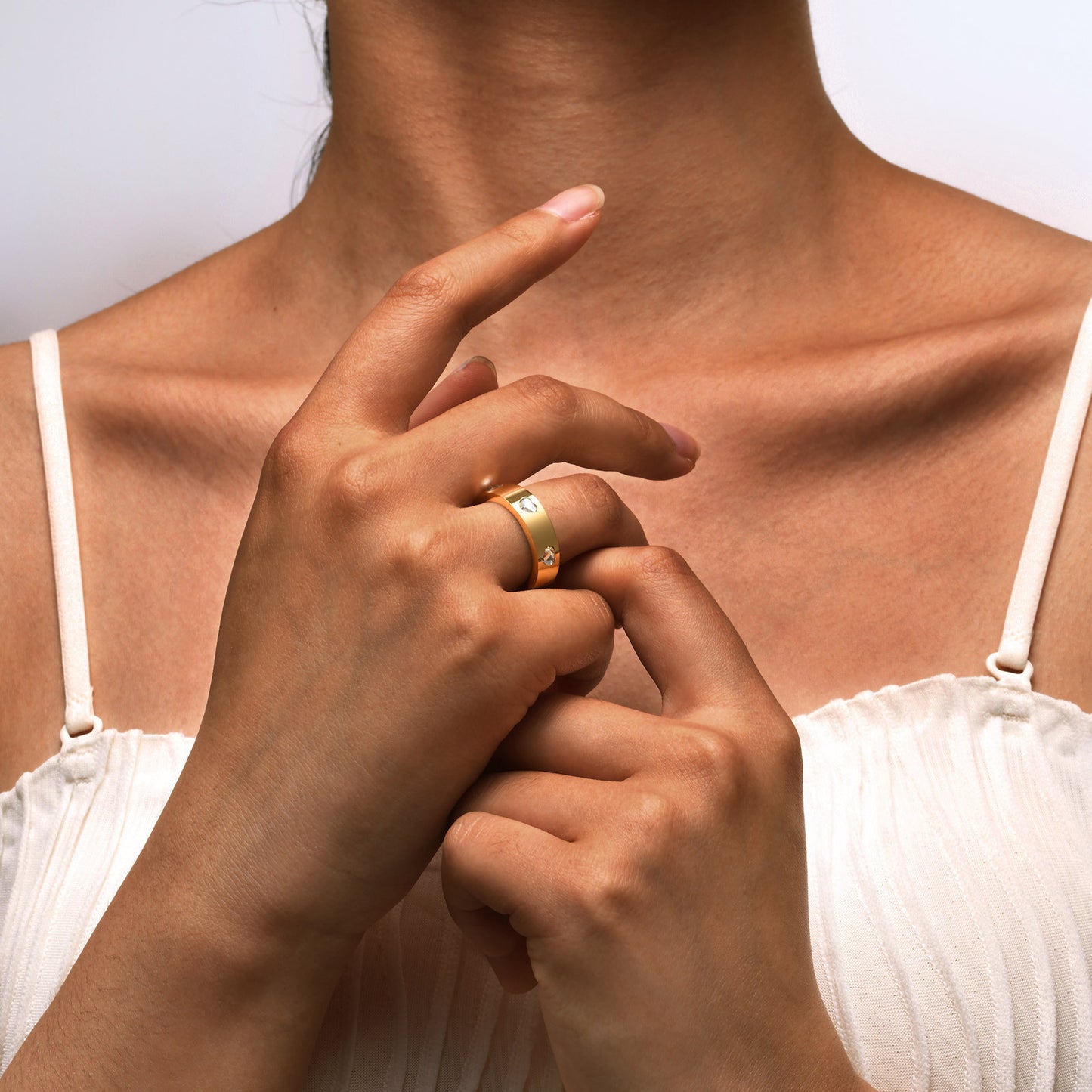 Jewelry Stainless Steel 6 Heart Shaped Zircon Ladies Ring