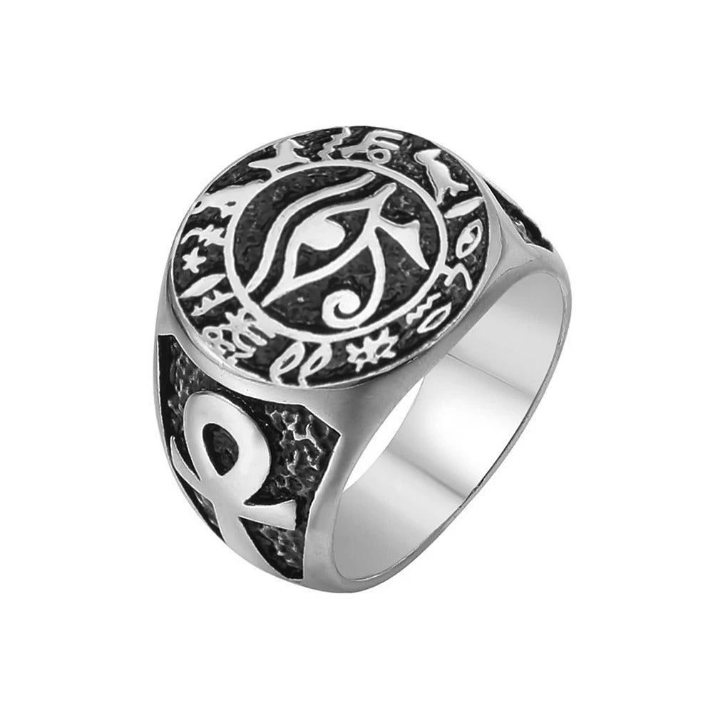 Vintage Eye of Horus Egyptian Stainless Steel Men's Ring