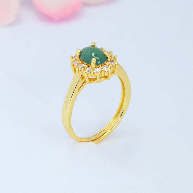 Blue Water Jadeite Princess-Style Ring