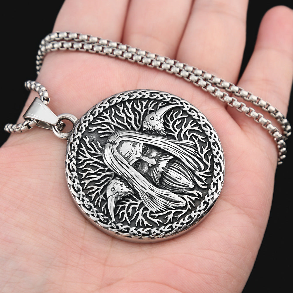 Nordic Retro Old Man Head Pendant Stainless Steel Necklace