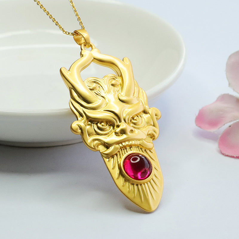 Lab-Grown Ruby Dragon Head Pendant — No Chain