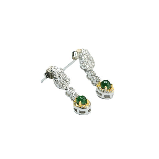 Feather Tassel Earrings with Ice Emperor Green Jade