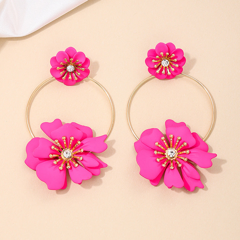 European Charm Vienna Verve Metal Earrings with Sweet Flower Rings for Trendy Women