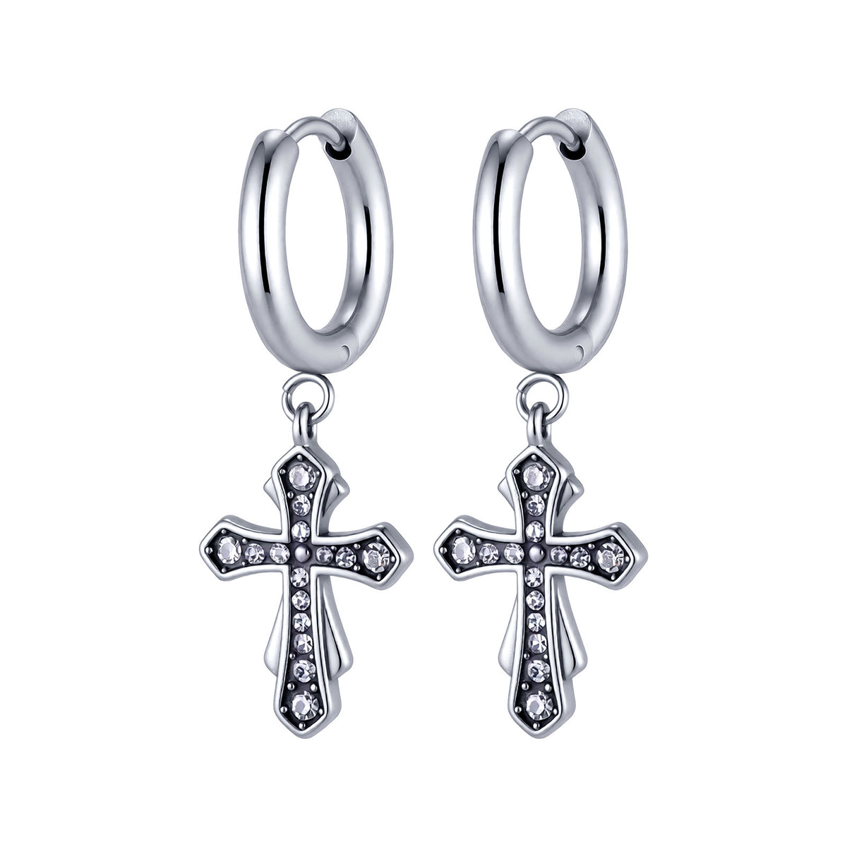 Stainless Steel Zircon Cross Earrings