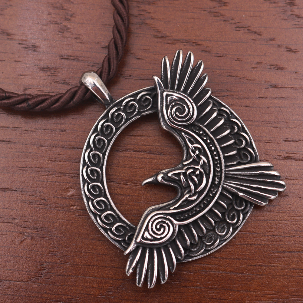 Viking Crow Titanium Steel Necklace - European American Animal Talisman Pendant