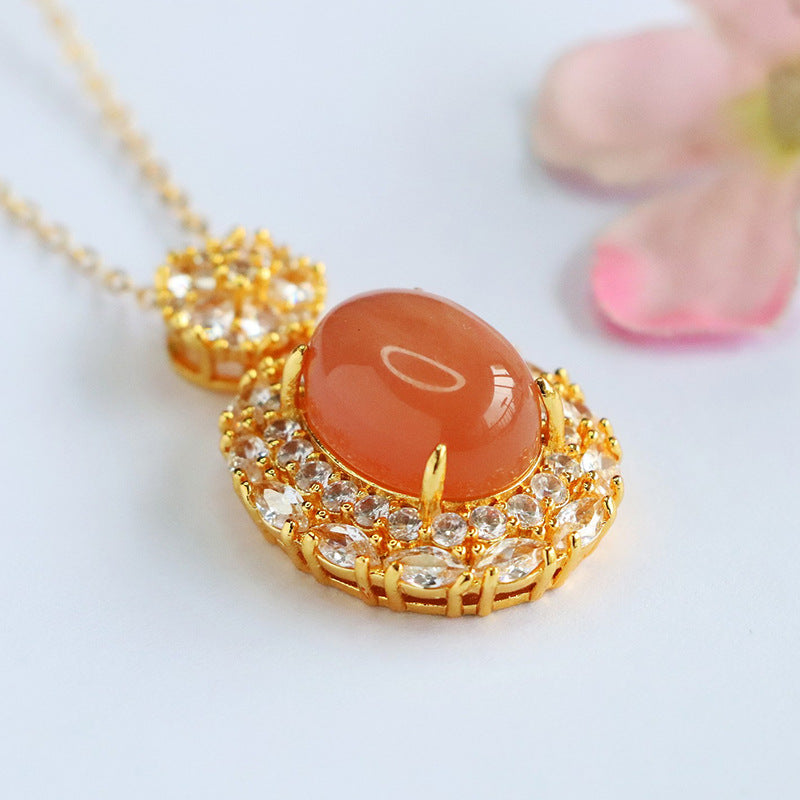 Orange Moonstone Radiant Zircon Pendant — No Chain
