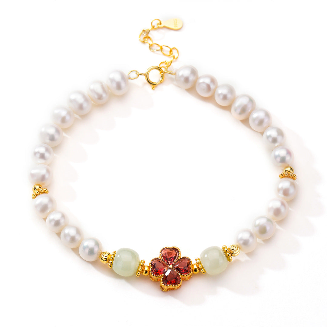 Freshwater Pearl Four-Leaf Clover Necklace