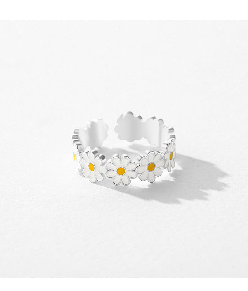 925 Sterling Silver Daisy Enamel Ring