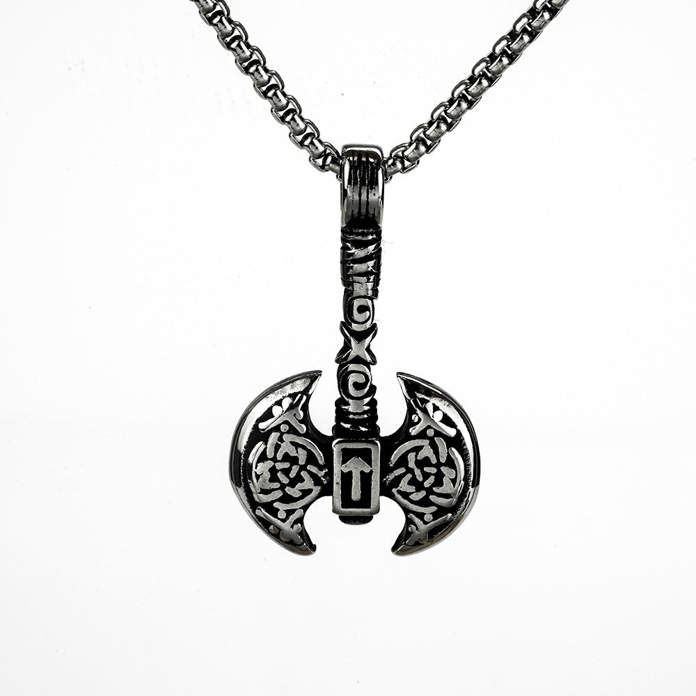European and American Jewelry Wholesale Titanium Steel Men's Pendant Necklace Retro Viking Tomahawk
