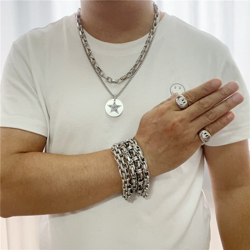 Trendy Men's Hollow Pentagram Pendant Necklace in Titanium Steel