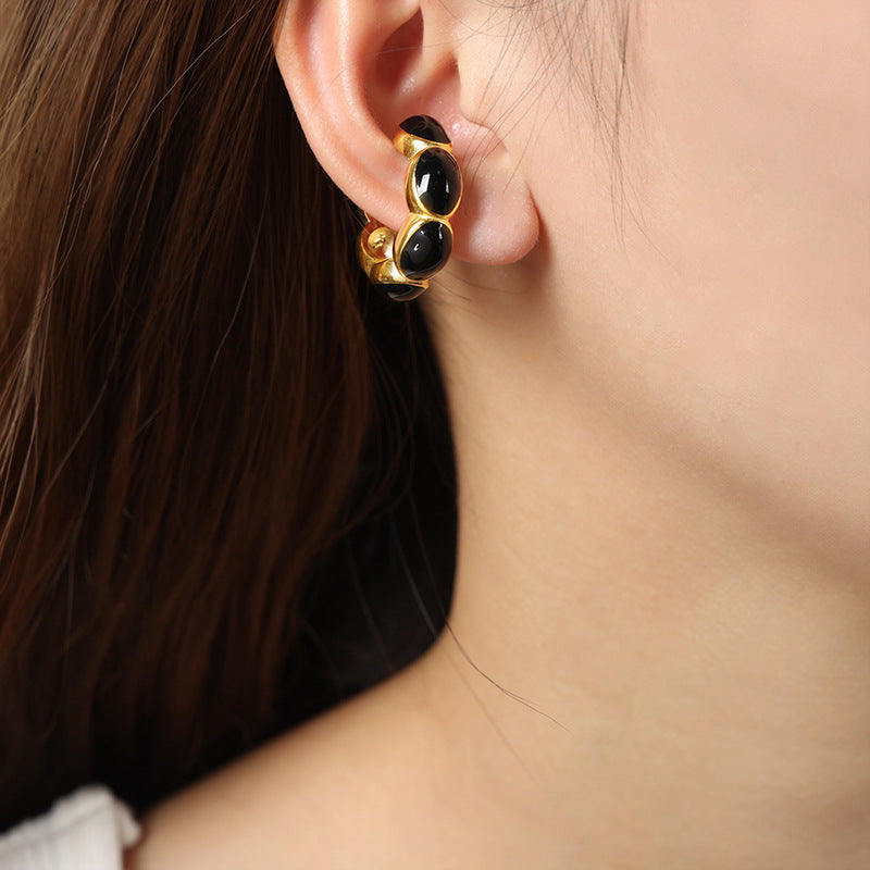 Golden Enamel Geometric Clip Earrings for Women