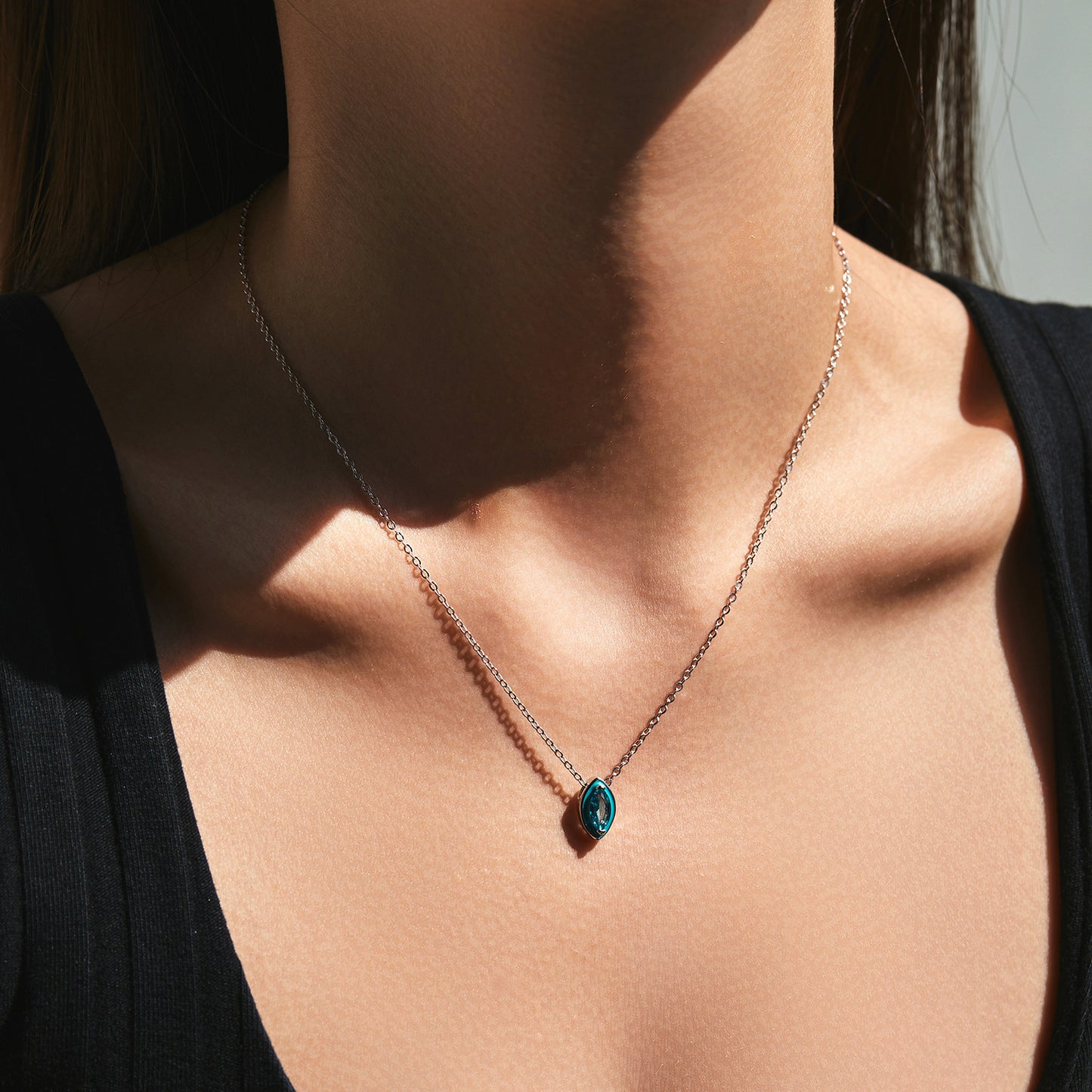 Planderful Everyday Genie S925 Sterling Silver Mint Green Zircon Necklace – Versatile Exquisite Geometric Collarbone Chain for Girls