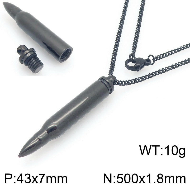 Planderful Mens Bullet Pendant Necklace Glossy Titanium