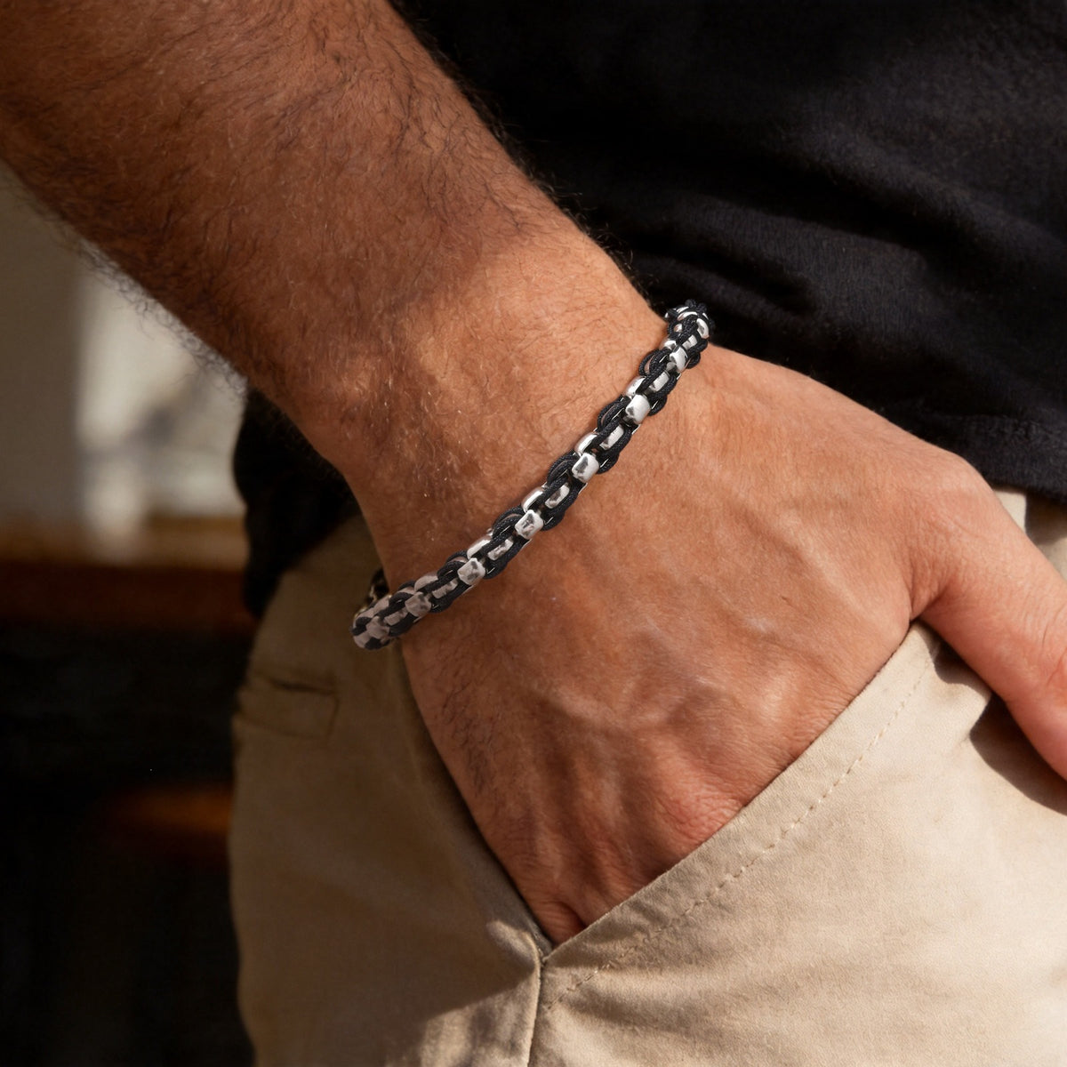 Pearl Braided Stainless Steel Bracelet for Men
