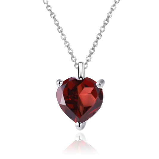 Solitaire Heart Shape Natural Gemstone Pendant Silver Necklace