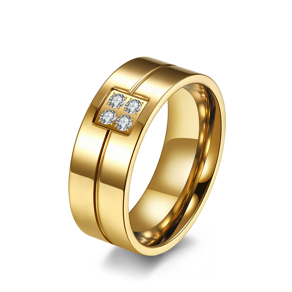 Planderful Zircon Inlaid Titanium Steel Ring Unisex Gift For Couples Wedding Proposal