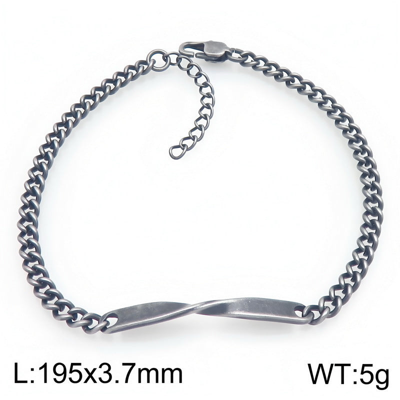 Mobius Twist Nameplate Layered Cuban Chain Titanium Steel Bracelet Stainless Steel