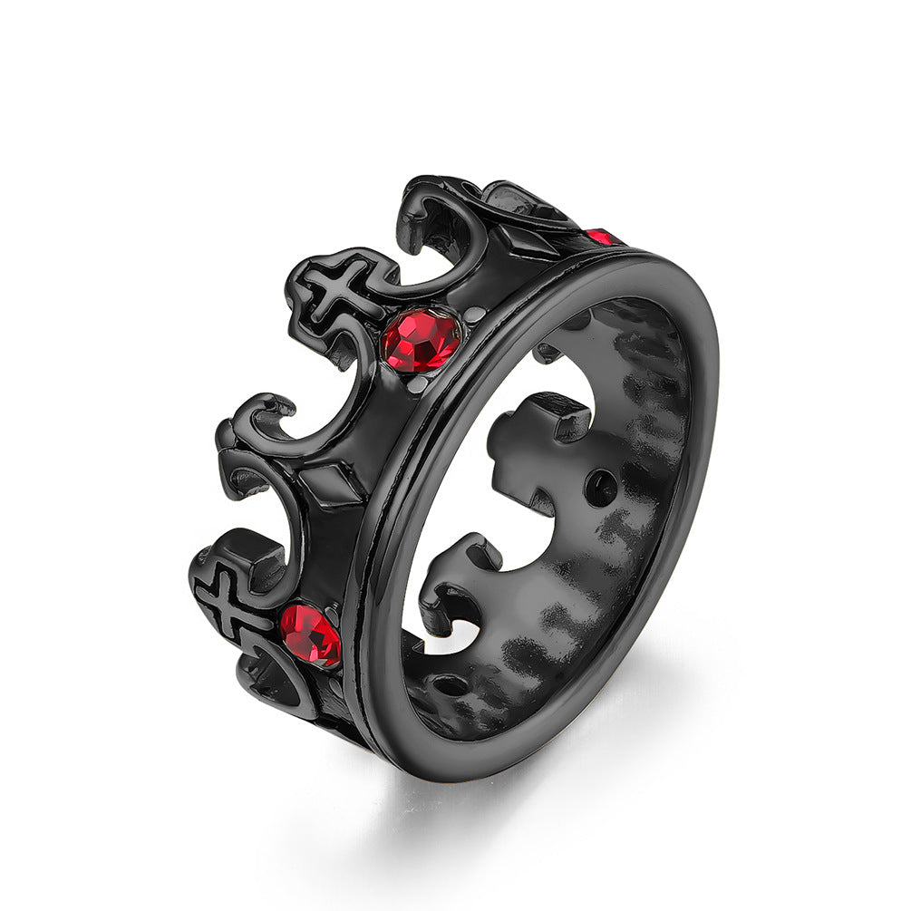 Red Zircon Crown Ring Unisex Retro Gothic Stainless Steel Titanium Band Planderful Everyday Genie