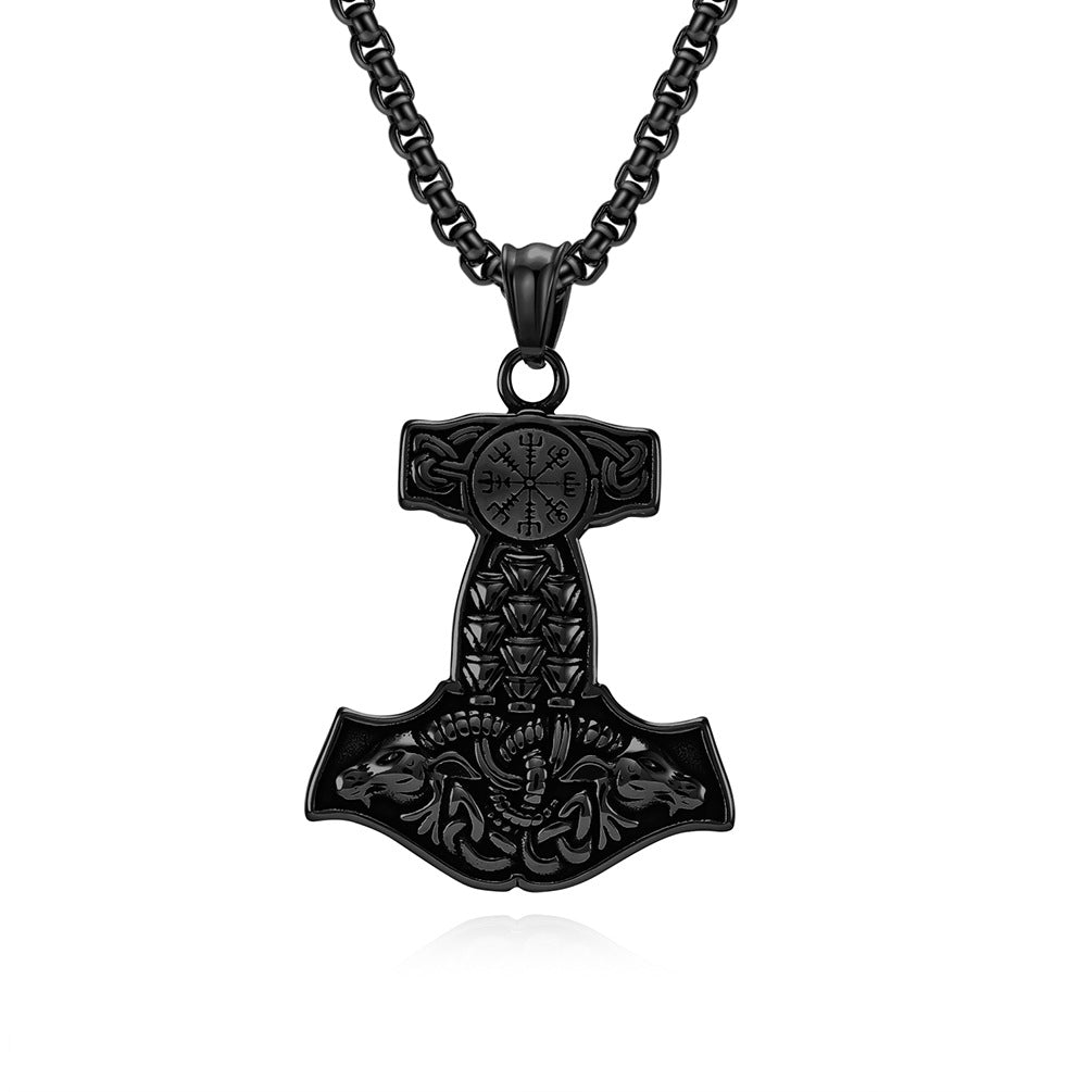 Amazon Viking Ram Head Thor's Hammer Stainless Steel Necklace for Men