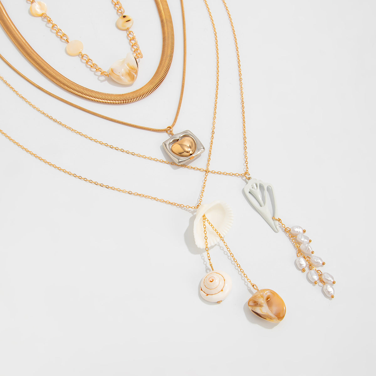 Heart, Shell & Pearl-Style Fringe Necklace