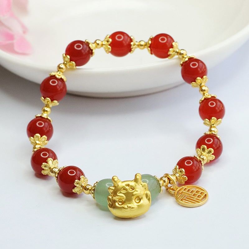 Dragon Zodiac Bracelet with Natural Red Agate and Sterling Silver
